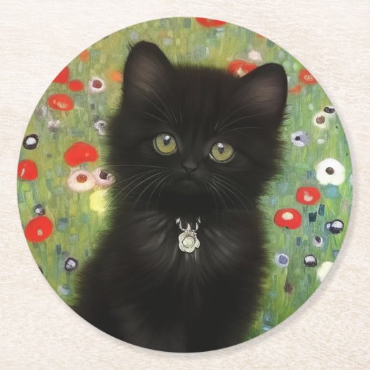 Gustav Klimt Kitten Runder Pappuntersetzer (Vorderseite)