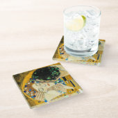 Gustav Klimt Kuss / Valentinstag Romantische Kunst Glasuntersetzer (Schrägansicht)