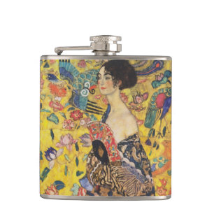 Gustav Klimt Lady mit Fan Art Nouveau Malerei Flachmann