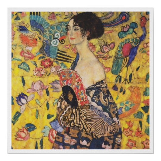 Gustav Klimt Lady mit Fan Art Nouveau Malerei Poster (Vorderseite)