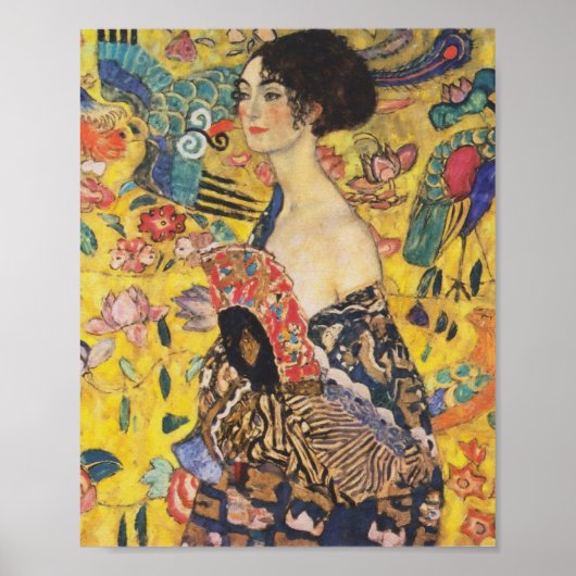 Gustav Klimt Lady mit Fan Art Nouveau Malerei Poster (Vorne)