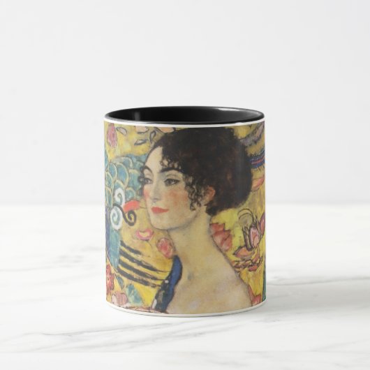 Gustav Klimt Lady mit Fan Art Nouveau Malerei Tasse (Zentrum)