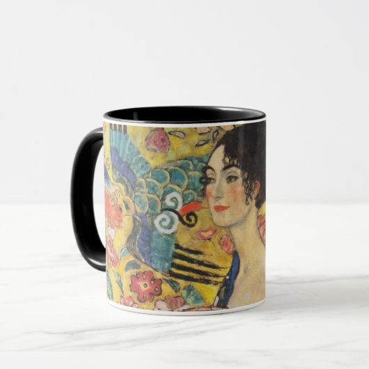 Gustav Klimt Lady mit Fan Art Nouveau Malerei Tasse (Vorderseite Links)