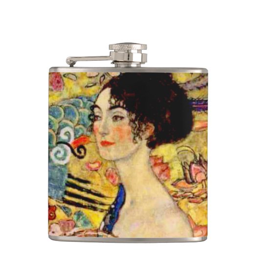 Gustav Klimt Lady mit Fan Flachmann (Vorderseite)
