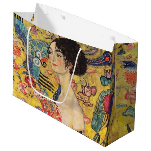 Gustav Klimt - Lady mit Fan Große Geschenktüte (Vorderseite Schrägansicht)