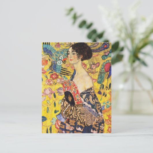 Gustav Klimt Lady mit Fan Postkarte (Stehend Vorderseite)