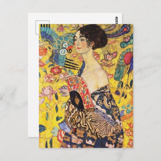 Gustav Klimt Lady mit Fan Postkarte (Vorne/Hinten)
