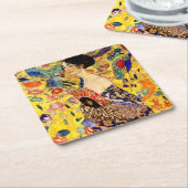 Gustav Klimt Lady mit Fan Rechteckiger Pappuntersetzer (angewinkelt)