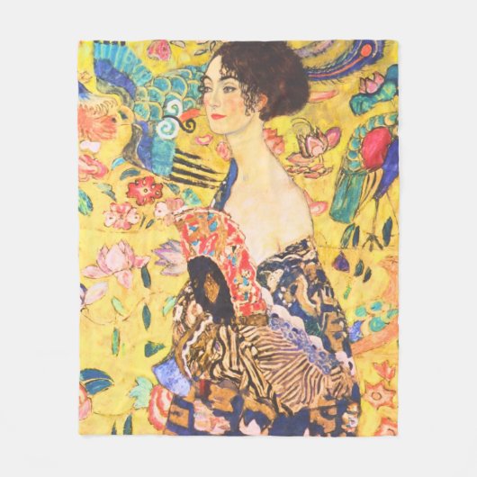 Gustav Klimt Lady mit Fan Vintage Jugendstil Fleecedecke (Vorderseite)