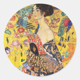Gustav Klimt Lady mit Lüfter Runder Aufkleber