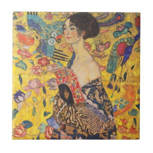 Gustav Klimt Lady mit Vintager Fan-Keramik Fliese