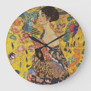 Gustav Klimt - Lady With Fan Große Wanduhr