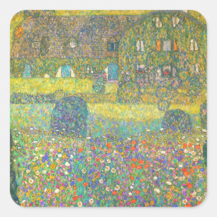 Gustav Klimt Landhaus vom Attersee Quadratischer Aufkleber