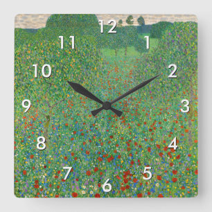 Gustav Klimt - Mohnfeld Quadratische Wanduhr