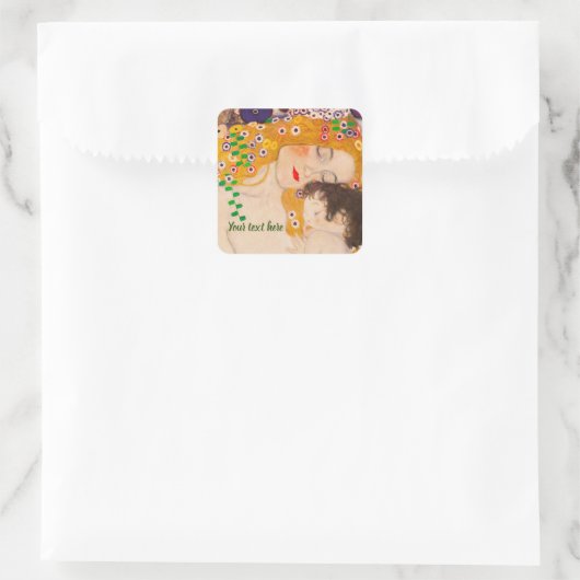 Gustav Klimt - Mutter und Kind Quadratischer Aufkleber (Tasche)