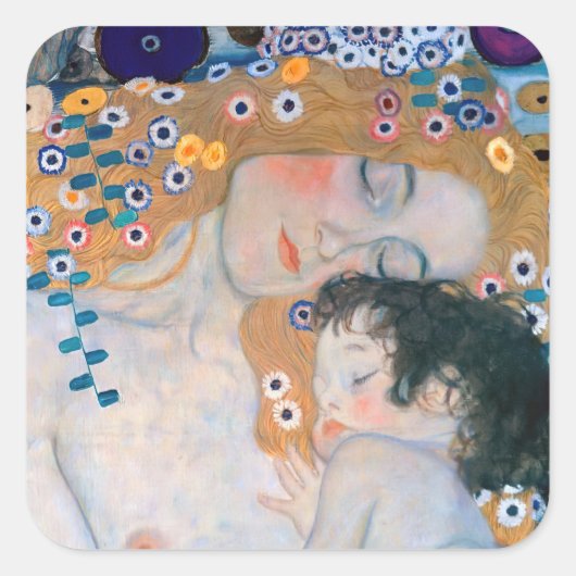 Gustav Klimt - Mutter und Kind Quadratischer Aufkleber (Vorderseite)