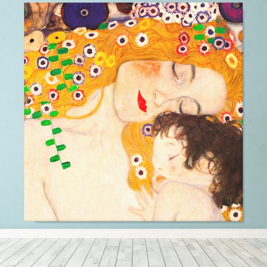 Gustav Klimt - Mutter- und Kinderposter Leinwanddruck (Insitu (Holzboden))