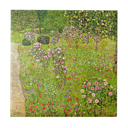 Gustav Klimt Orchard mit Rose Fliese (Vorderseite)
