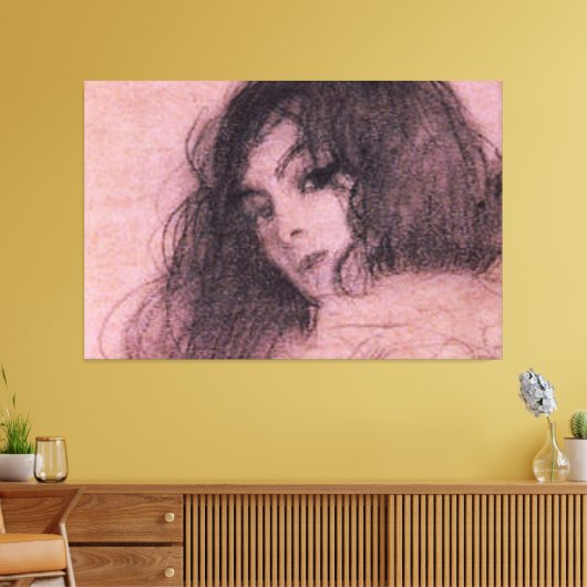 Gustav Klimt Pink Dark Hair Hübsch Lady Sketch Leinwanddruck (Insitu (Wohnzimmer))