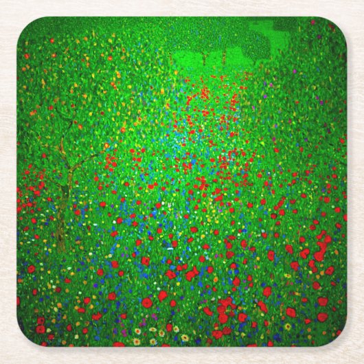 Gustav Klimt Poppy Field Rechteckiger Pappuntersetzer (Vorderseite)