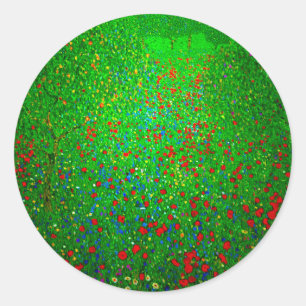 Gustav Klimt Poppy Field Runder Aufkleber