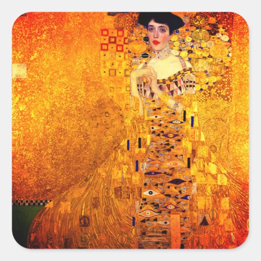 Gustav Klimt Portrait von Adele Bloch Bauer Quadratischer Aufkleber (Vorderseite)