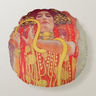 Gustav Klimt Red Woman Gold Schlangen Malerei Rundes Kissen