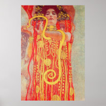 Gustav Klimt Red Woman Gold Snake Painting