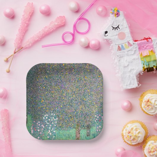 Gustav Klimt - Rosenbüsche unter den Bäumen Pappteller (Party)