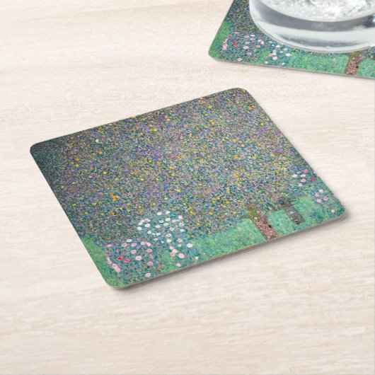 Gustav Klimt - Rosenbüsche unter den Bäumen Rechteckiger Pappuntersetzer (angewinkelt)