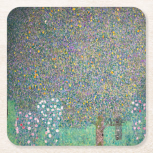 Gustav Klimt - Rosenbüsche unter den Bäumen Rechteckiger Pappuntersetzer
