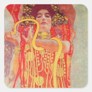 Gustav Klimt Rote Frau Goldschlange Malerei Quadratischer Aufkleber