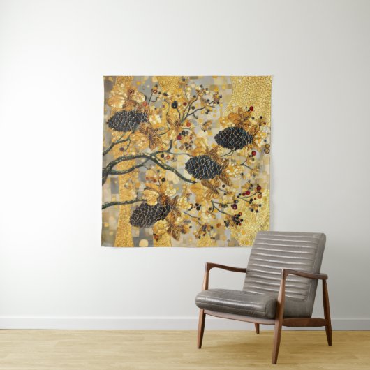 gustav klimt Rustic Pinecone Holiday Winter Bathro Wandteppich (Beispiel (Horizontal))