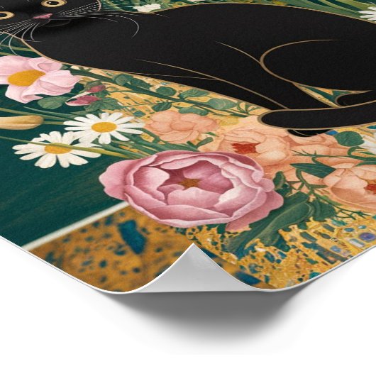 Gustav Klimt Schwarze Katze Im Blumengarten, Katze Poster (Ecke)