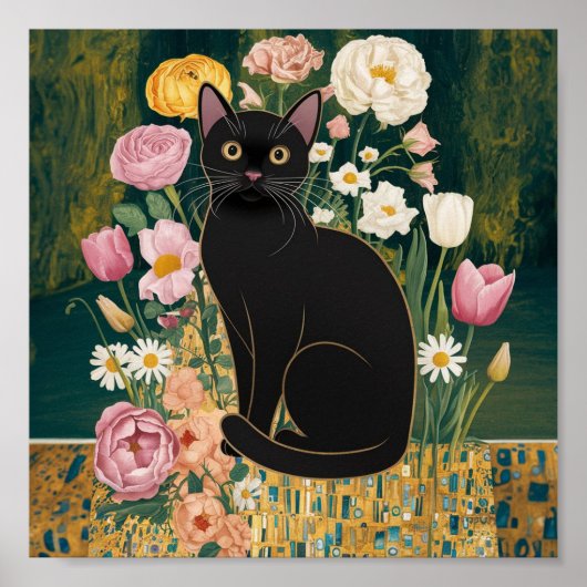 Gustav Klimt Schwarze Katze Im Blumengarten, Katze Poster (Vorne)
