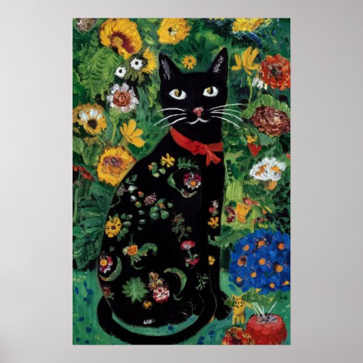 Gustav Klimt Schwarze Katze Im Blumengarten, Katze Poster (Vorne)