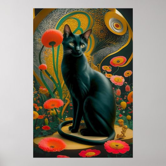Gustav Klimt Schwarze Katze Im Blumengarten, Katze Poster (Vorne)