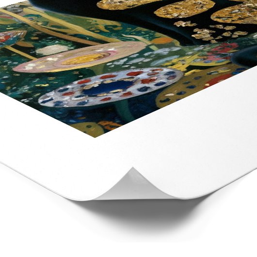 Gustav Klimt Schwarze Katze Im Blumengarten, Katze Poster (Ecke)