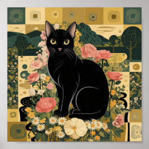 Gustav Klimt Schwarze Katze Im Blumengarten, Katze Poster
