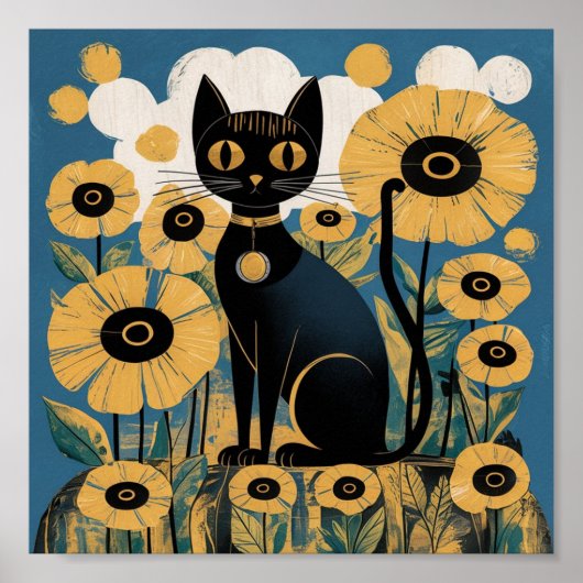 Gustav Klimt Schwarze Katze Im Blumengarten, Katze Poster (Vorne)