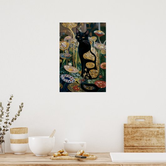 Gustav Klimt Schwarze Katze Im Blumengarten, Katze Poster (Küche)