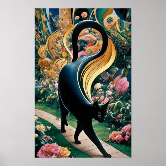 Gustav Klimt Schwarze Katze Im Blumengarten, Katze Poster (Vorne)
