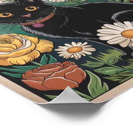 Gustav Klimt Schwarze Katze Im Blumengarten, Katze Poster (Ecke)