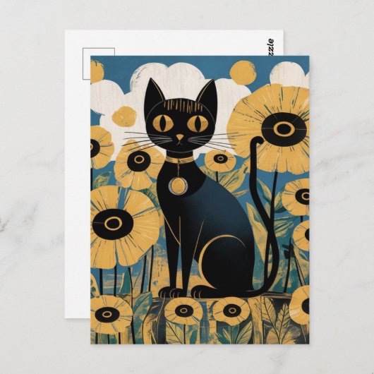 Gustav Klimt Schwarze Katze Im Blumengarten, Katze Postkarte (Vorne/Hinten)