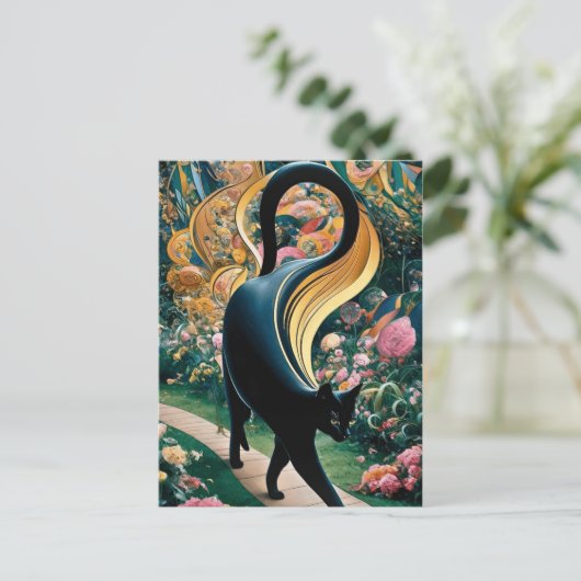 Gustav Klimt Schwarze Katze Im Blumengarten, Katze Postkarte (Stehend Vorderseite)