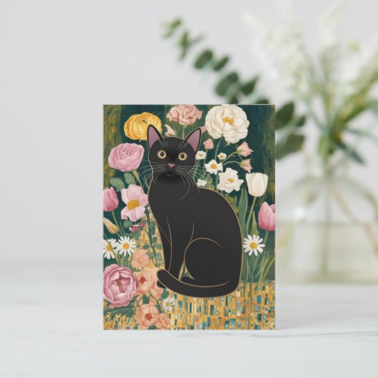 Gustav Klimt Schwarze Katze Im Blumengarten, Katze Postkarte (Stehend Vorderseite)
