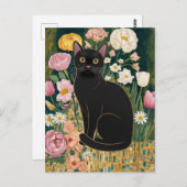Gustav Klimt Schwarze Katze Im Blumengarten, Katze Postkarte (Vorne/Hinten)