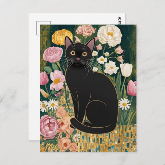 Gustav Klimt Schwarze Katze Im Blumengarten, Katze Postkarte (Vorne/Hinten)