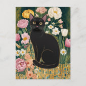 Gustav Klimt Schwarze Katze Im Blumengarten, Katze Postkarte (Vorderseite)