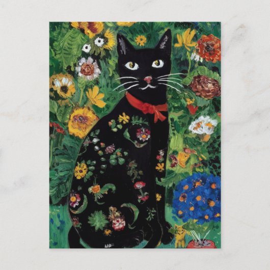 Gustav Klimt Schwarze Katze Im Blumengarten, Katze Postkarte (Vorderseite)